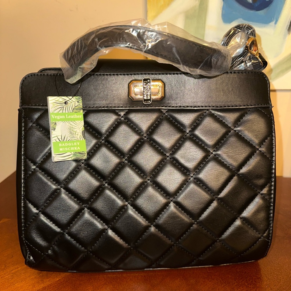 Badgley Mischka Black Quilted Satchel